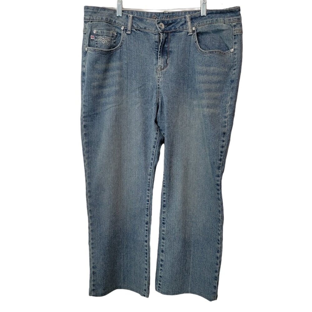 AB Brand‎ Denim Capri Jeans Embroidered Embellished Blue Womens Size 18 EUC